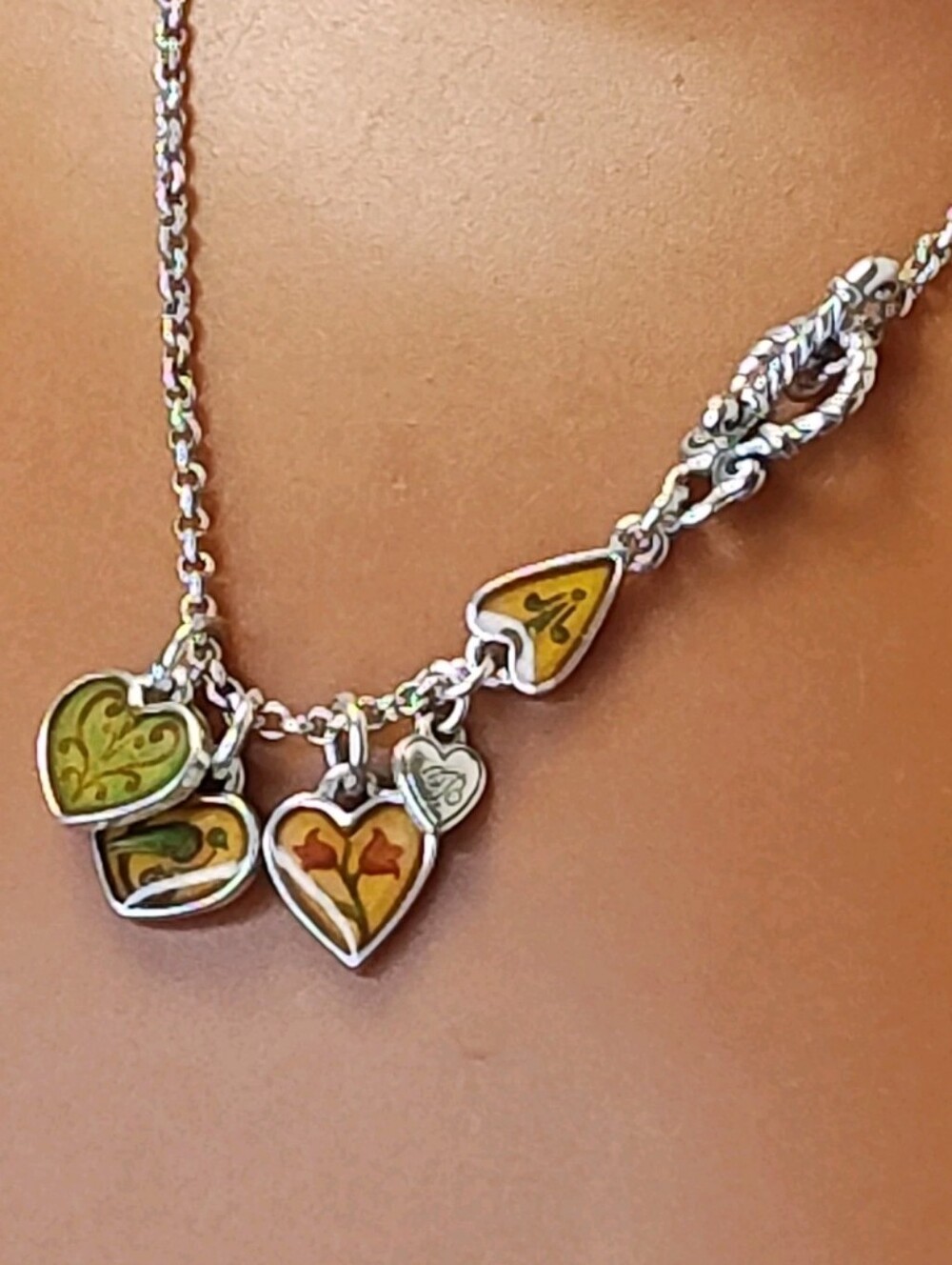 Y2K 90s Brighton Piccadilly 3 Heart Necklace Reversible Charms Silver Tone 18"